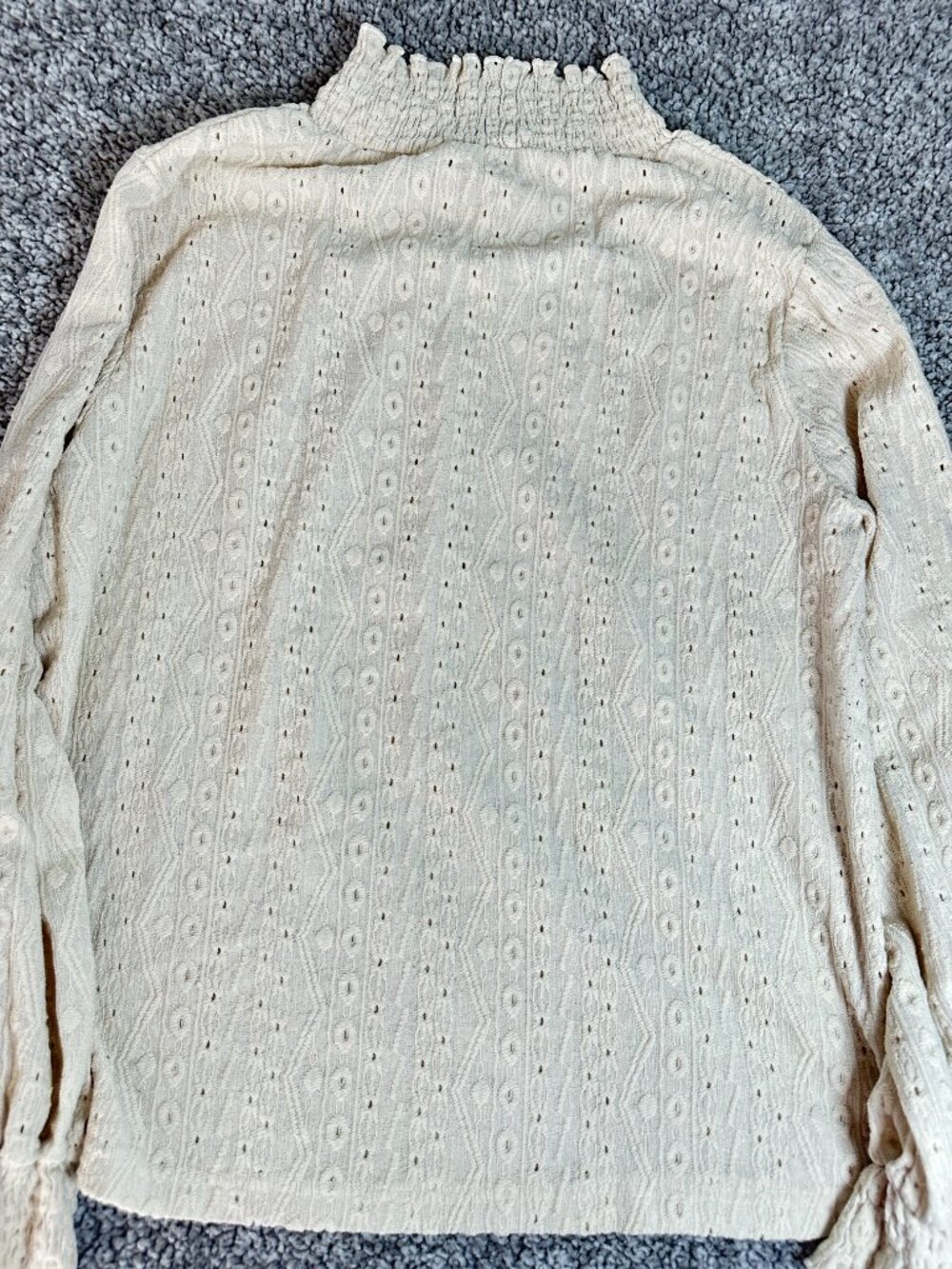 Cream Smocked Mock Neck Textured Blouse Lightweight Cottagecore Grandmacore Top - Picture 9 of 10